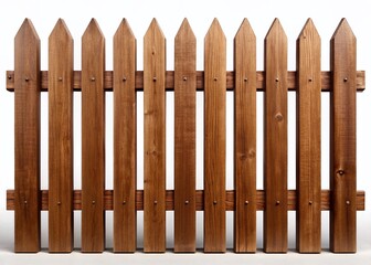 Minimalist Brown Wooden Fence on White Background - Simple Elegant Design Stock Photo