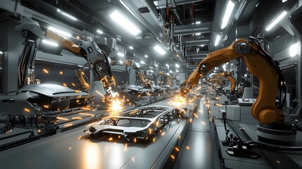 Fototapeta premium Automated Robotic Car Manufacturing Assembly Line