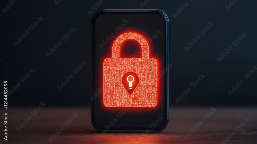 Aufkleber digital lock symbol with keyhole on smartphone display in dark