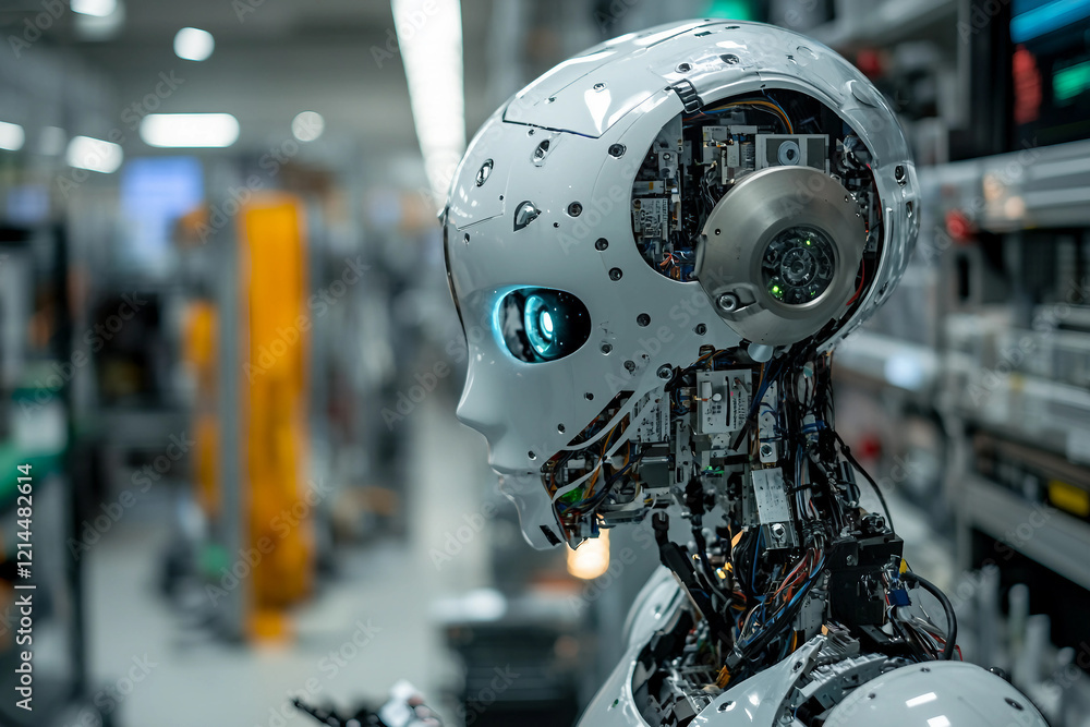 Aufkleber generative ai image showcasing modern cyborg robot