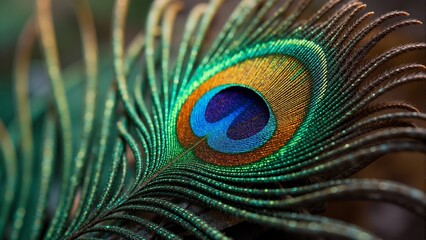 Obraz premium Vibrant peacock feather capturing nature's intricate beauty in vivid detail