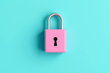 Fototapeta premium Minimalist Pink and Silver Padlock on Turquoise Background