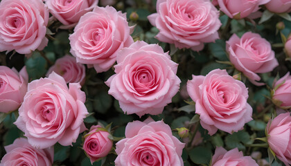 Obraz premium Beautiful pink roses blooming abundantly in a lush garden setting