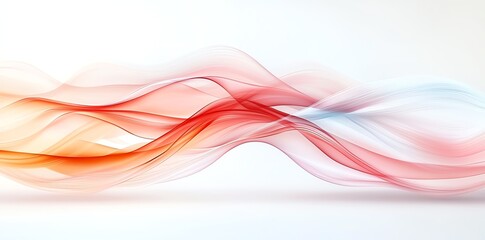 Naklejka premium A dynamic abstract wave of colorful ribbons in red, orange, and blue flowing gracefully across a white background, creating a sense of movement and energy.