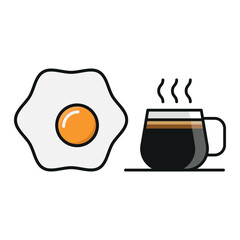 Coffee glass and egg set food drink icon designed with a sleek and modern aesthetic, ideal for breakfast menus, cafe branding, and digital food illustrations