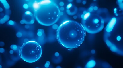 Glowing Blue Bubbles in a Dark Background with Soft Light Effects