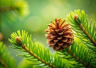 Minimalist Green Pine Tree and Pine Cones - Nature Stock Photo