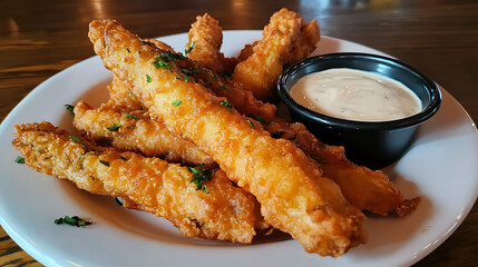 Crunchy fried pickles with dipping sauce