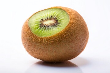Obraz premium Minimalist Kiwi Fruit Photography: Single Brown Kiwi on White Background
