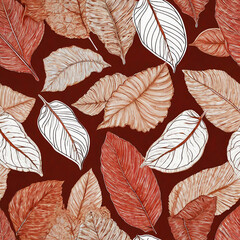 tropical leaf and many flowers seamles pattern 