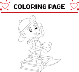 cool boy with big bag is riding flying book coloring page for kids
