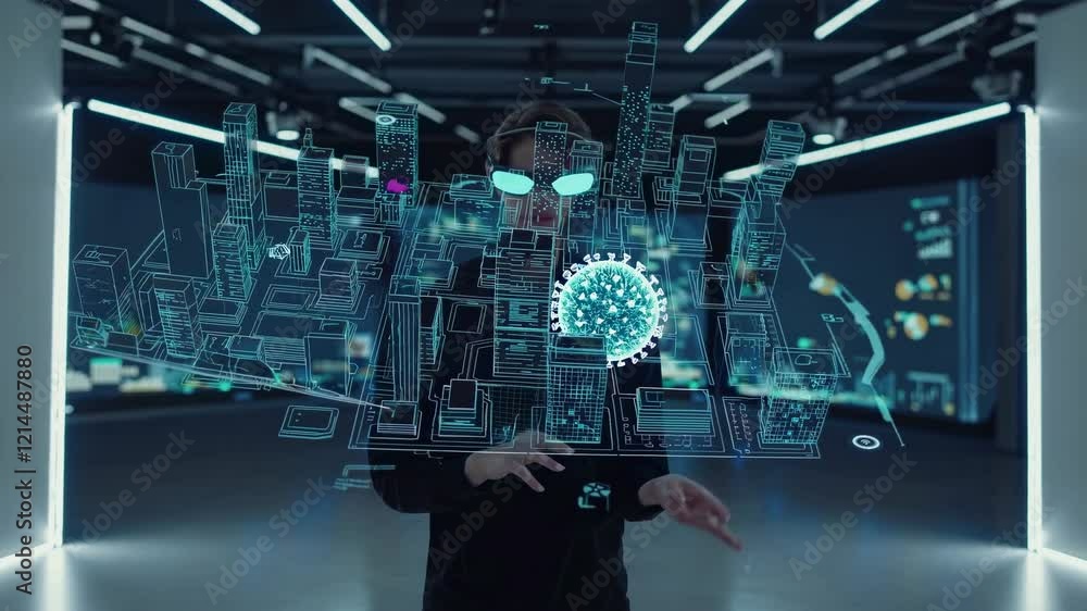 Aufkleber exploring futuristic city designs through augmented reality technology in an interactive digital spa