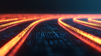 Obraz premium Futuristic Data Flow with Glowing Lines in Dark Environmen