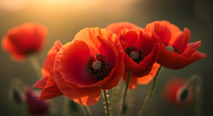 Obraz premium A detailed view of vibrant red blossoms.