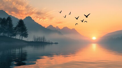 Sunset over a Lake