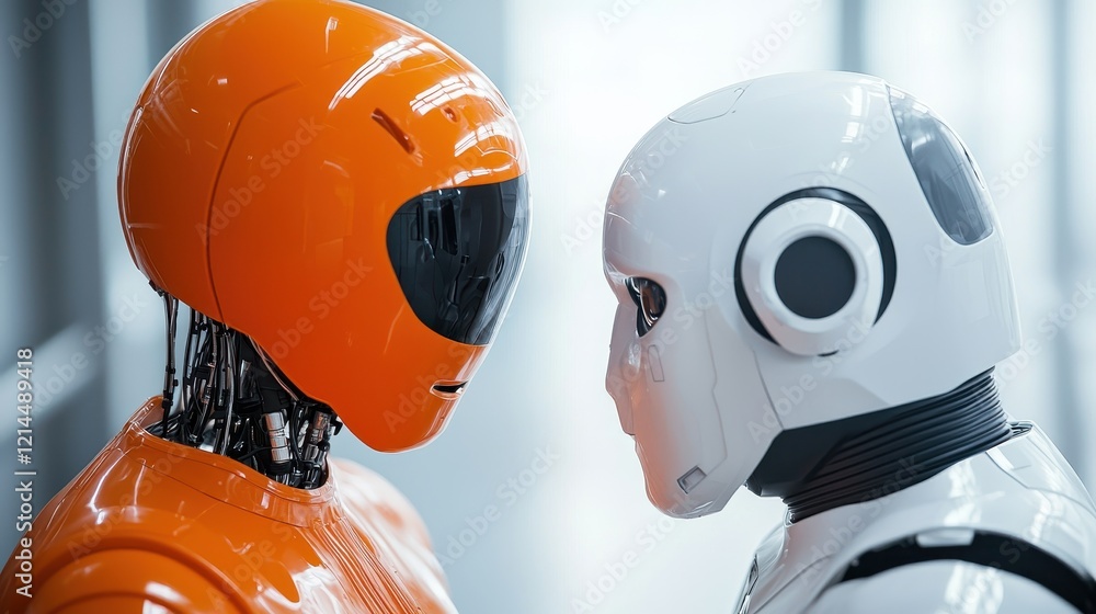 Aufkleber robots engaging in thoughtful conversation with future technology
