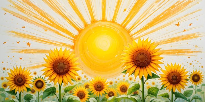 Vibrant Sunflowers Blooming in Sunny Field Landscape Art