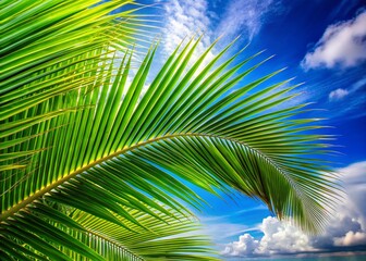 Fototapeta premium Minimalist Palm Leaves & Blue Sky: Tropical Summer Beach Vacation Background