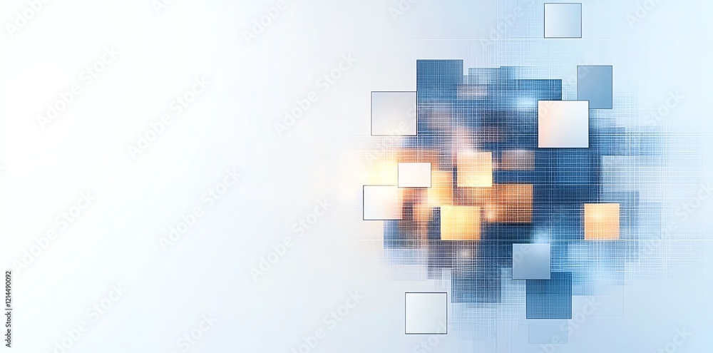 Poster abstract blurred shapes and forms in varying shades of blue, creating a modern digital background th
