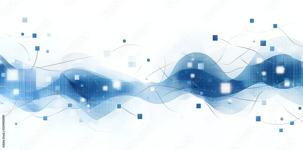 Poster abstract blue waves and squares creating a modern digital background, perfect for technology or desi
