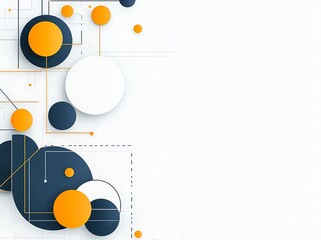 Obraz premium Abstract geometric shapes in blue, white, and orange arranged on a clean white background, perfect for modern design projects.