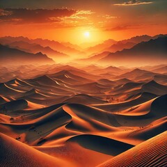 Subject Rolling desert dunes at sunset