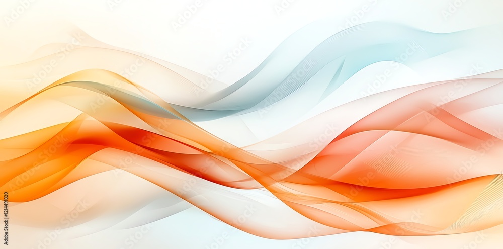 Poster abstract waves of orange and blue colors flowing across a light background, creating a dynamic and v