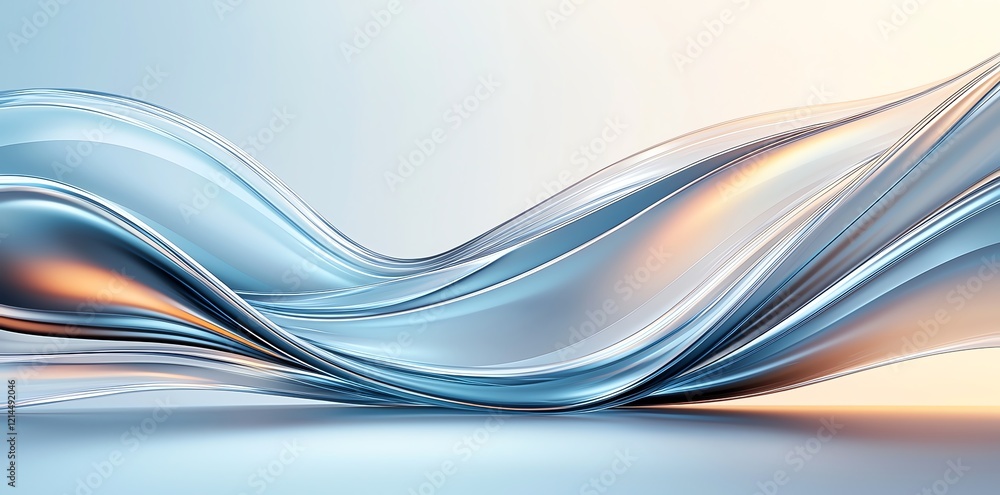 Poster an abstract composition featuring flowing waves of blue and orange light, creating a soothing and mo