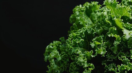 Fresh, green kale leaves against a black background.
