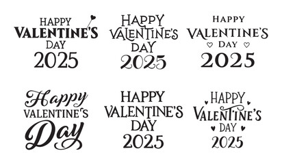 Fototapeta premium Elegant Happy Valentine's Day 2025 silhouette typography with floral accents, perfect for romantic greetings, holiday cards, and festive decorations celebrating love and affection