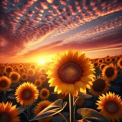 Sunflower Field Sunset Capture a close up of a sunflower with a