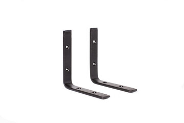 Black metal wall bracket on a white background with copy space
