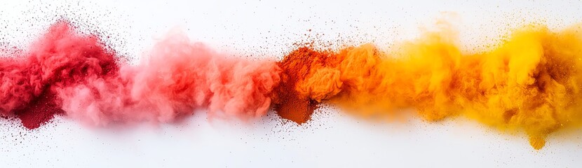 Colorful powder explosion creating a vibrant, abstract pattern on a white background. Ideal for use in artistic, festive, or creative designs.