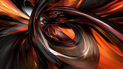 Abstract Swirling Orange and Black  D Render