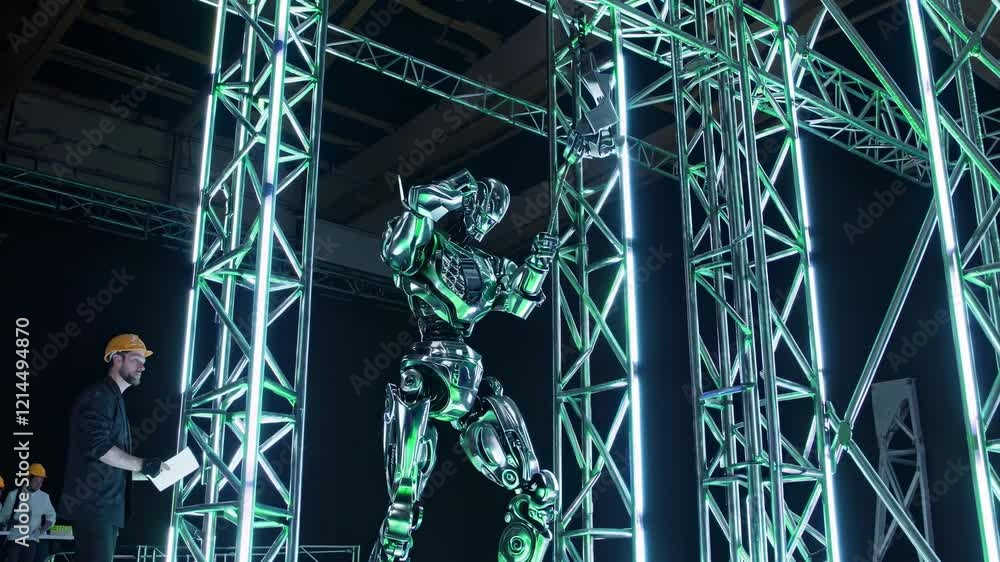 Aufkleber advanced robotics demonstrated in illuminated industrial setting at technology expo