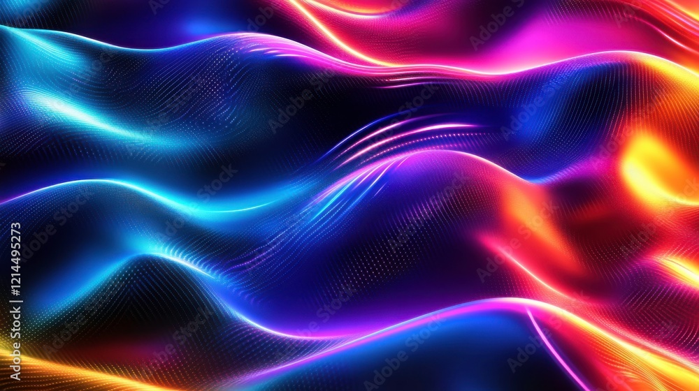 Poster vibrant neon tech background with dynamic waves