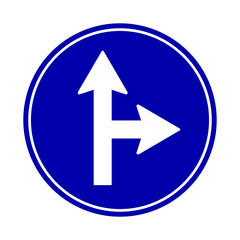 Driving straight ahead or turning right mandatory sign. Vector illustration.
