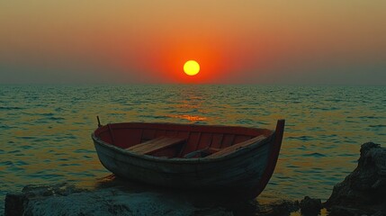 Fototapeta premium Sunset ocean boat shore calmness serenity travel