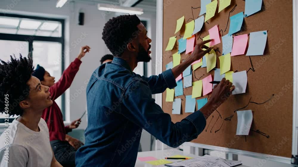 Poster collaborative brainstorming session on ux design concepts in a modern workspace