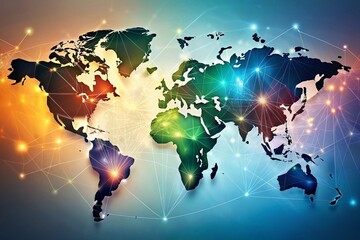 Minimalist World Map Infographic: Global Connections & Data Visualization