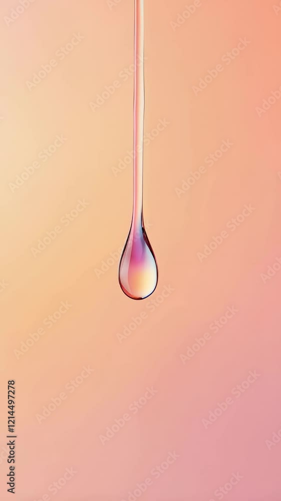 Poster single, transparent drop dripping against a gradient background, reflecting light and creating a vis
