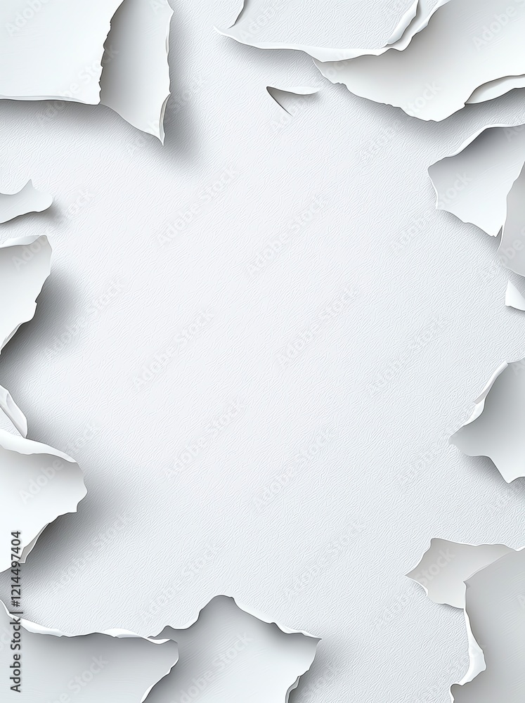 Poster torn edges of white paper creating a textured frame on a light background, suitable for a variety of