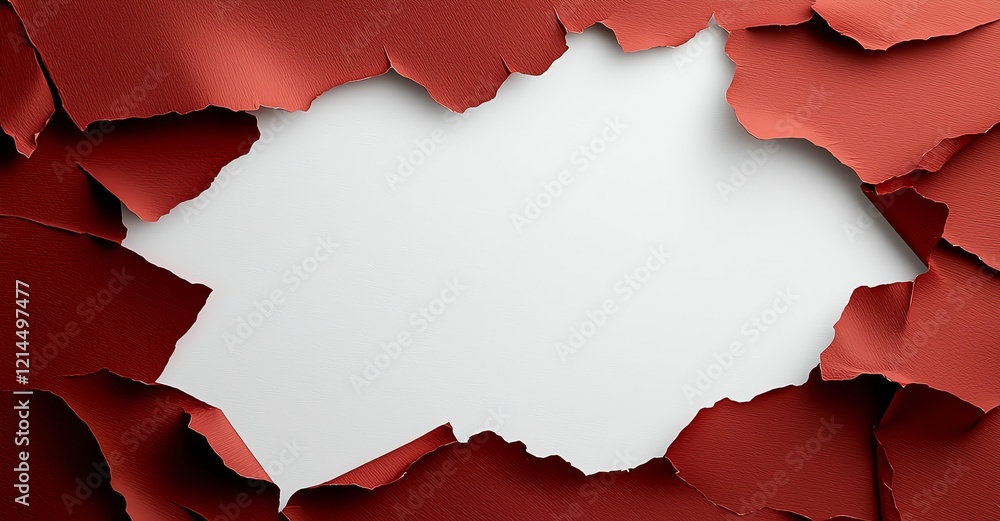 Poster torn red paper with a blank white space in the center, perfect for text or graphic overlays. ideal f