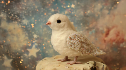 Dove stuffed toy in a dreamy celestial theme