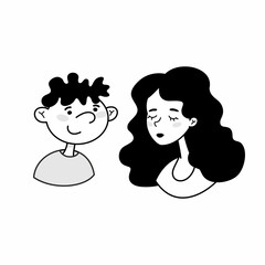 Vector illustration of a couple of people. Young guy and girl. Cartoon portrait of characters.