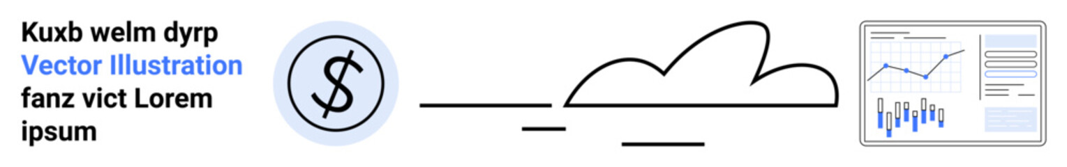 Dollar sign coin, cloud, and analytics graph highlight financial growth, cloud computing, and data analysis. Ideal for finance, cloud services, business analytics, technology, investment