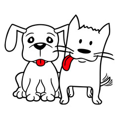 Dog Cat Two Friends Team 2 Kitten Puppy Duo Crew Design Lover Art Vector Illustration Card T-Shirt Poster Sticker Graphic Print Decorative Drawing Isolated Logo Decoration Symbol Creative Cool Style
