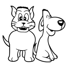 Dog Cat Two Friends Team 2 Kitten Puppy Duo Crew Design Lover Art Vector Illustration Card T-Shirt Poster Sticker Graphic Print Decorative Drawing Isolated Logo Decoration Symbol Creative Cool Style

