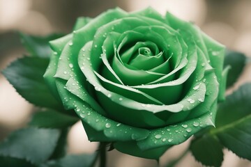 Raindrops on Elegant Green Flower | A Stunning Nature Close-Up. Generative AI