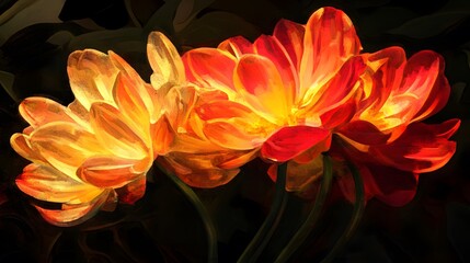 Obraz premium Fiery Orange and Red Flowers Impasto Painting